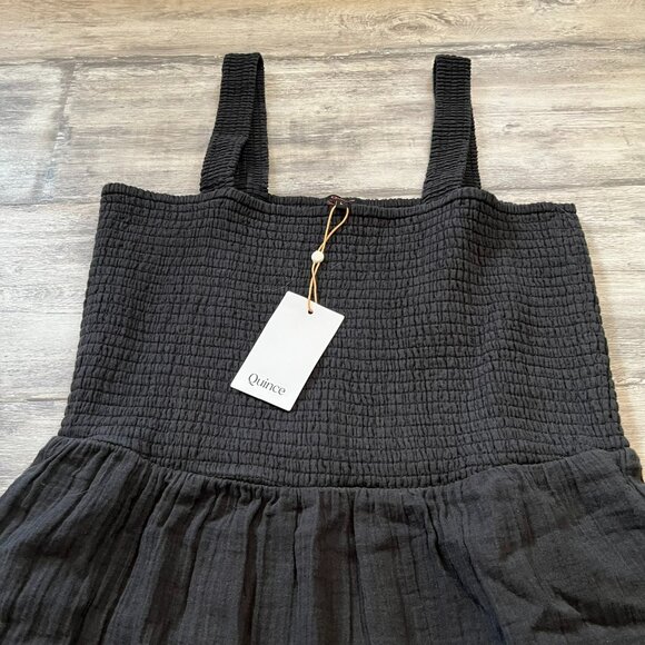 NWT! Quince Black 100% Organic Cotton Gauze Smocked Sleeveless Maxi Dress, Large - Picture 4 of 12